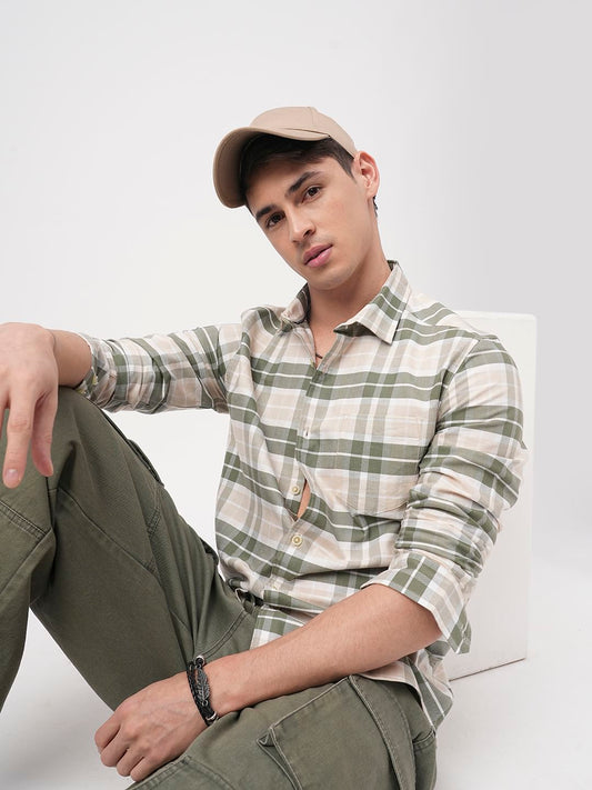 Olive & Beige Broad Checks Shirt