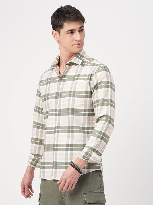 Olive & Beige Broad Checks Shirt