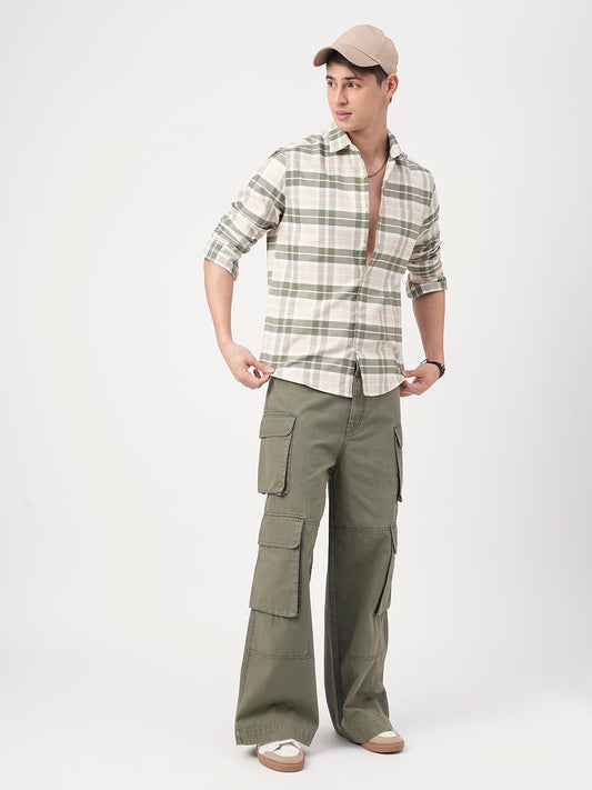 Olive & Beige Broad Checks Shirt