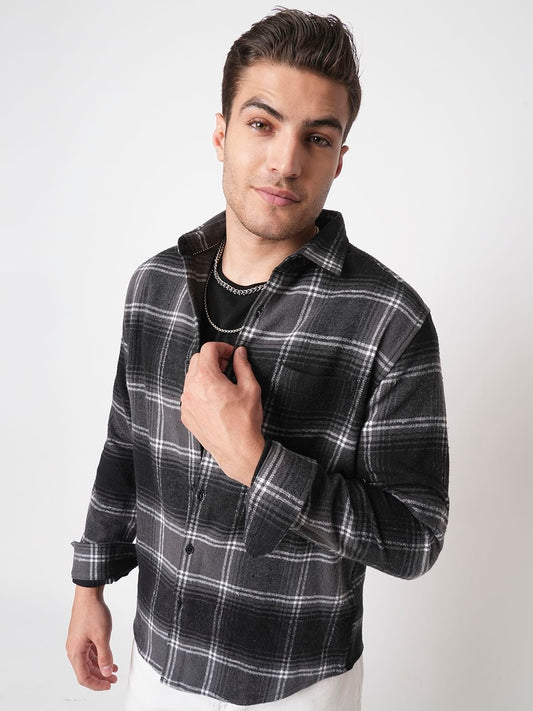 Super Soft Black & Grey Tartan Checked Flannel Shirt