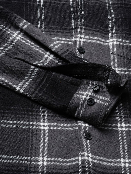 Super Soft Black & Grey Tartan Checked Flannel Shirt