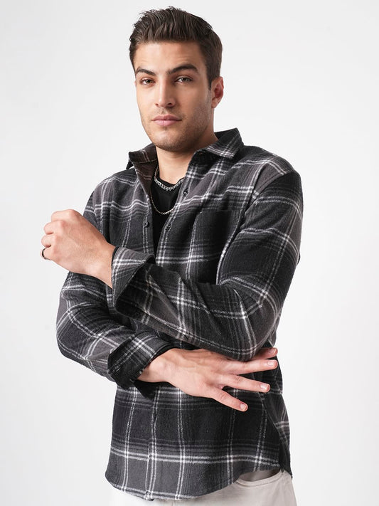 Super Soft Black & Grey Tartan Checked Flannel Shirt