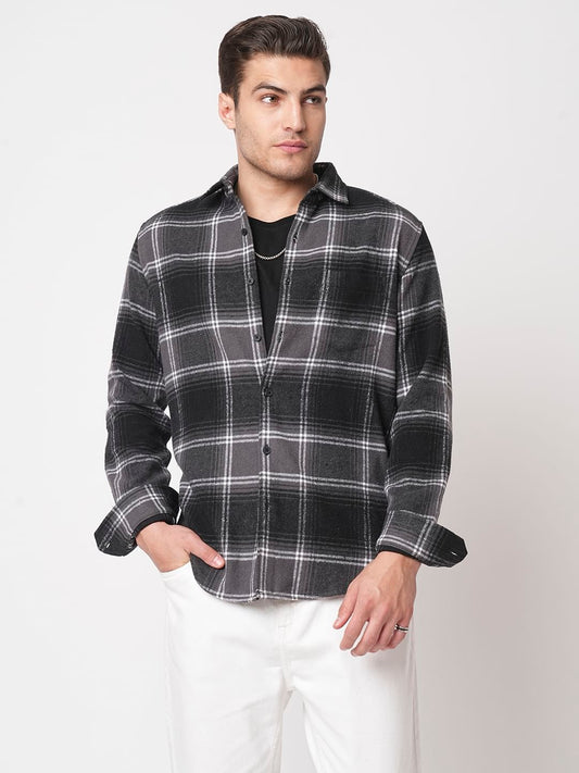 Super Soft Black & Grey Tartan Checked Flannel Shirt