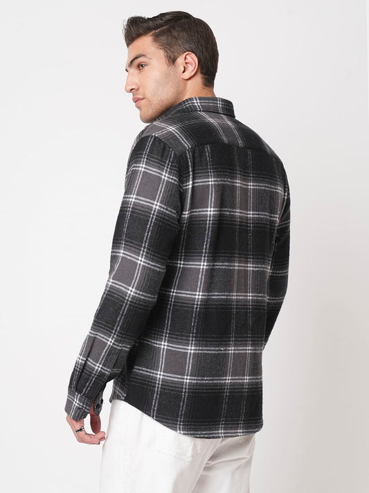 Super Soft Black & Grey Tartan Checked Flannel Shirt