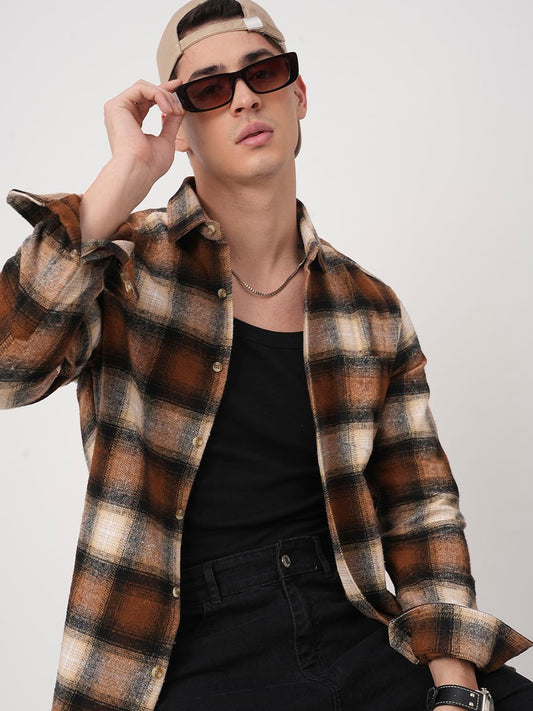 Super Soft Rust Brown Tartan Checked Flannel Shirt