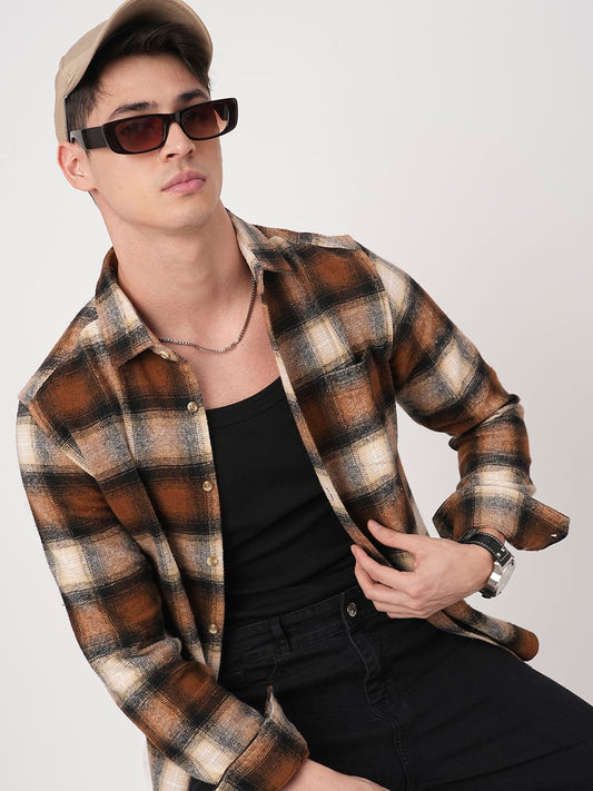 Super Soft Rust Brown Tartan Checked Flannel Shirt