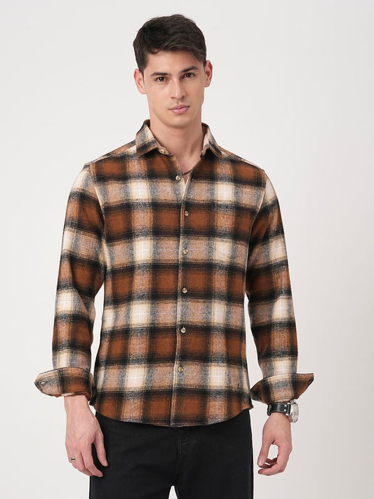Super Soft Rust Brown Tartan Checked Flannel Shirt