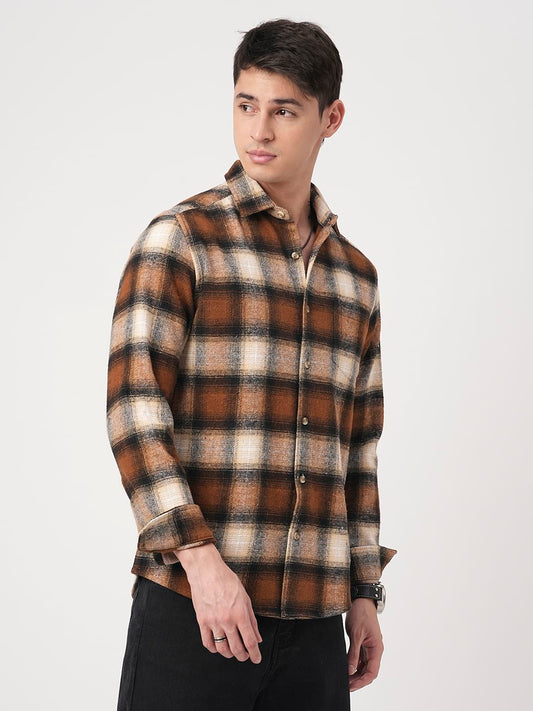Super Soft Rust Brown Tartan Checked Flannel Shirt