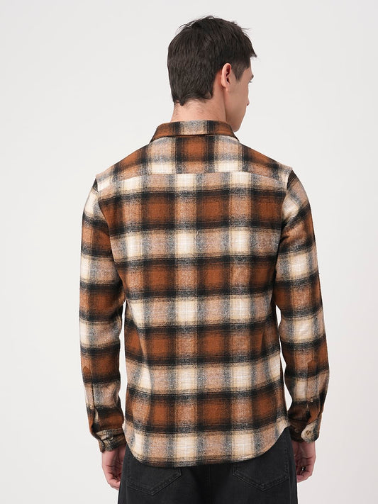 Super Soft Rust Brown Tartan Checked Flannel Shirt