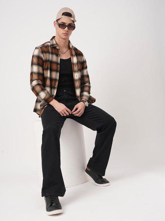 Super Soft Rust Brown Tartan Checked Flannel Shirt