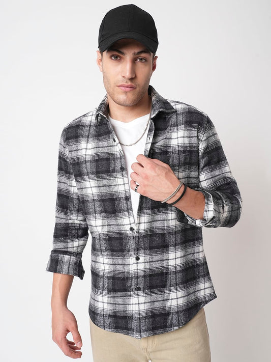 Super Soft Black & White Tartanique Checks Flannel Shirt