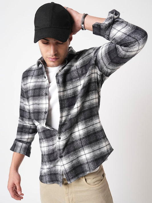 Super Soft Black & White Tartanique Checks Flannel Shirt