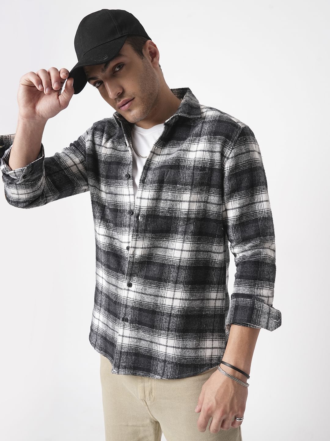 Super Soft Black & White Tartanique Checks Flannel Shirt