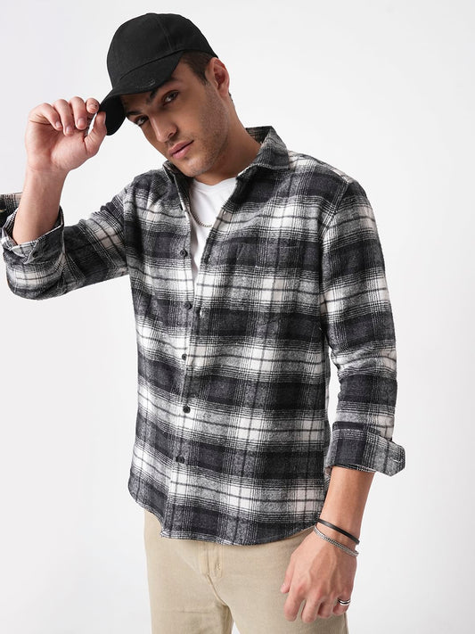 Super Soft Black & White Tartanique Checks Flannel Shirt