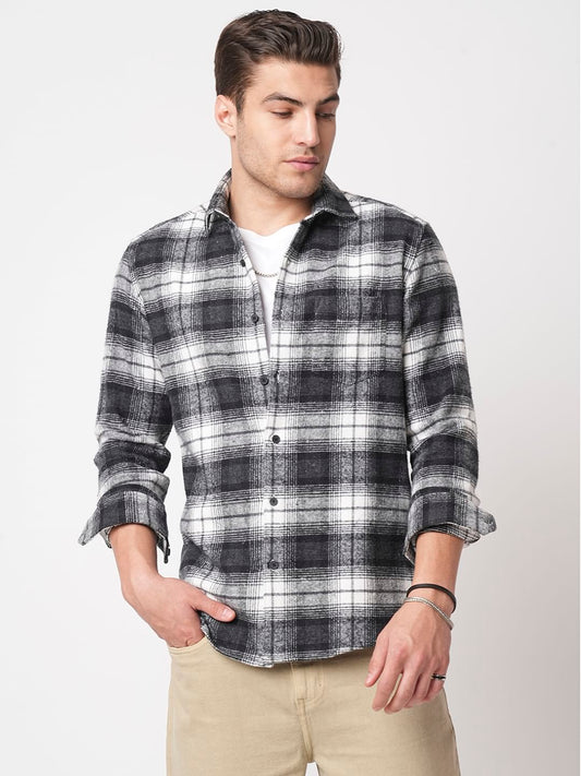 Super Soft Black & White Tartanique Checks Flannel Shirt