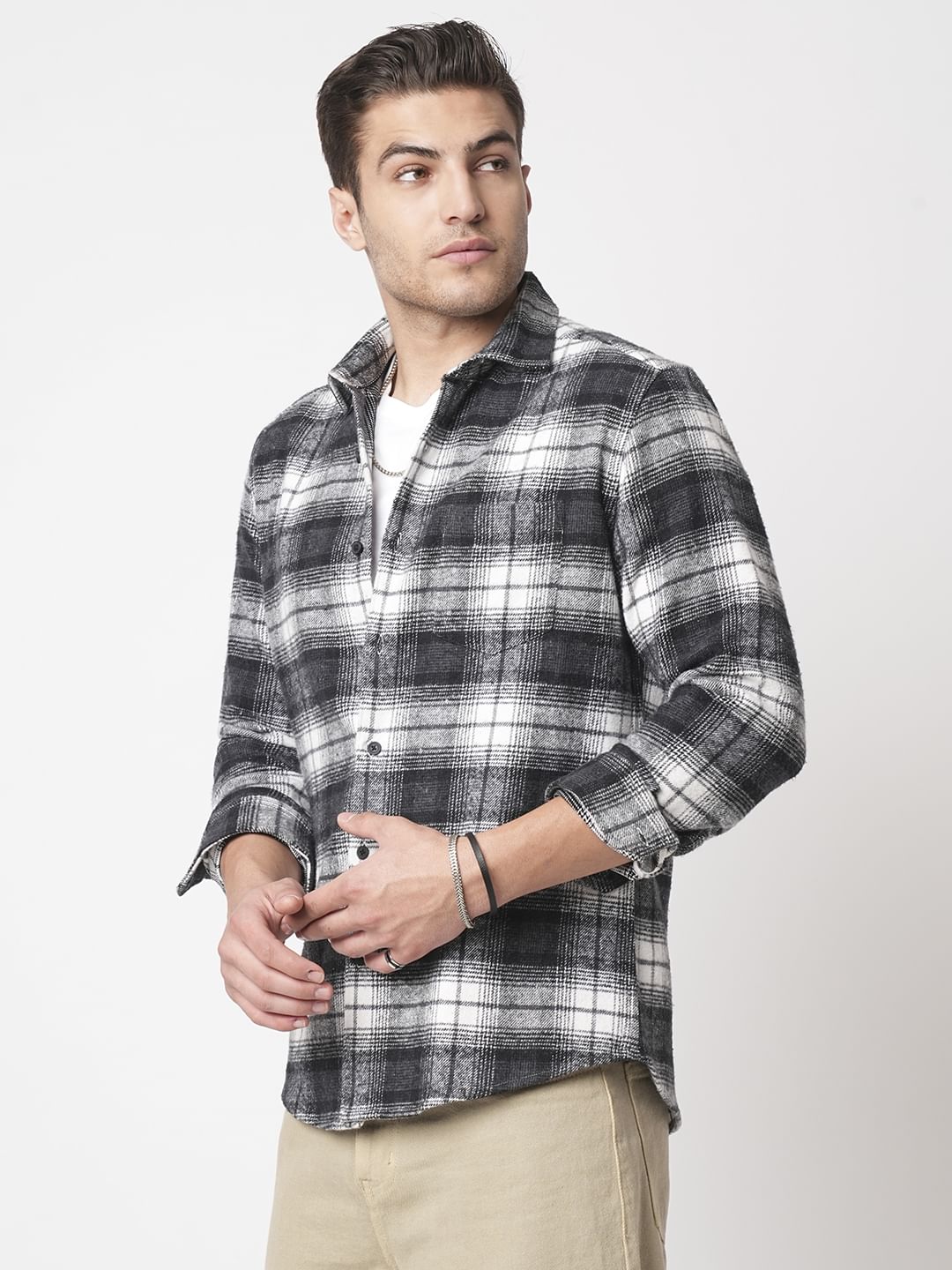 Super Soft Black & White Tartanique Checks Flannel Shirt