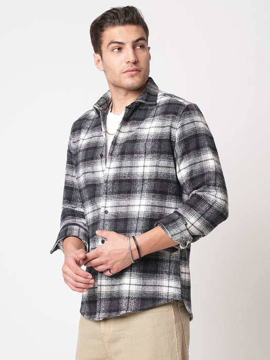 Super Soft Black & White Tartanique Checks Flannel Shirt