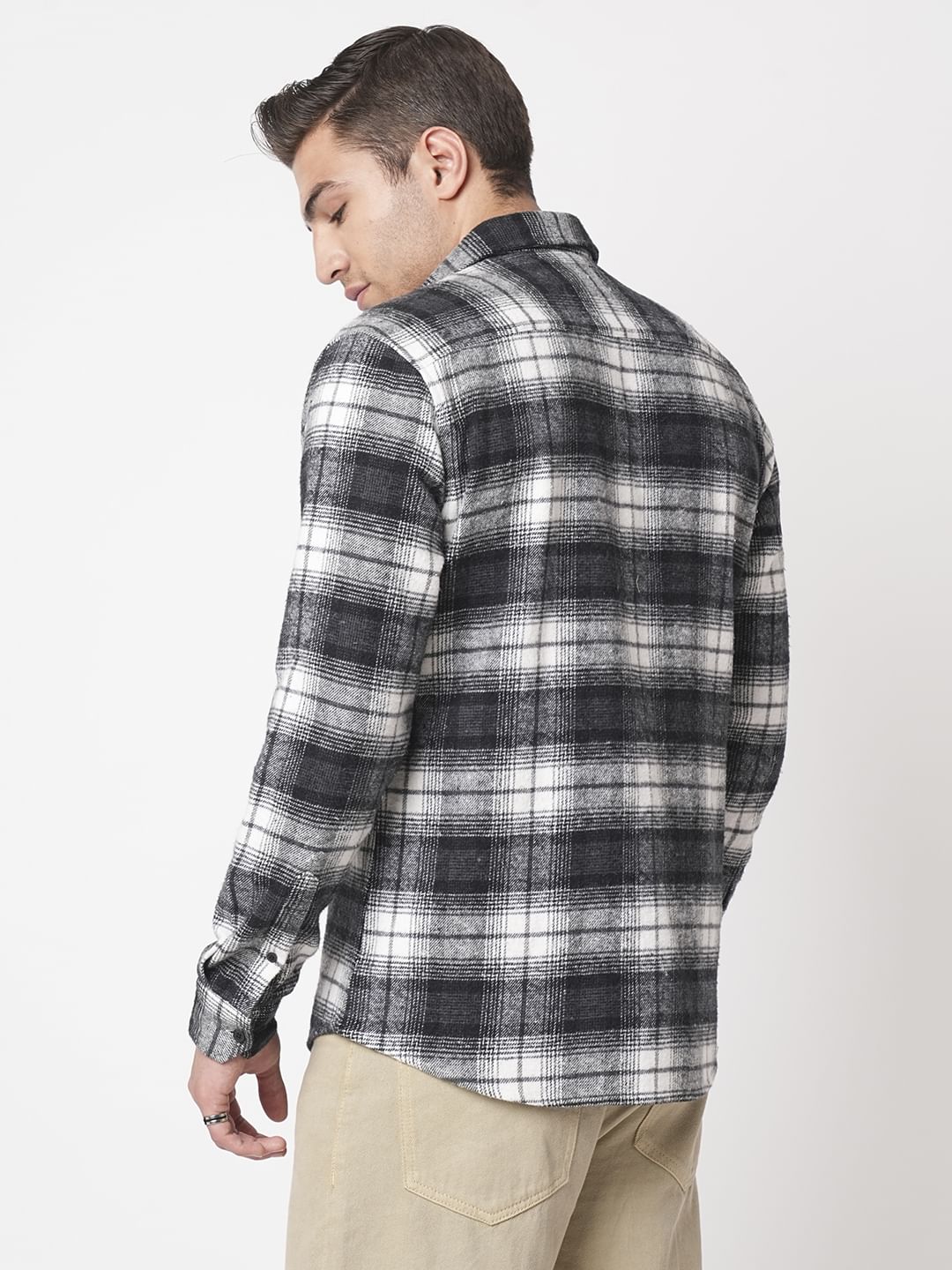 Super Soft Black & White Tartanique Checks Flannel Shirt