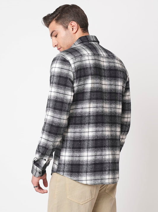 Super Soft Black & White Tartanique Checks Flannel Shirt