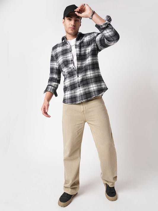 Super Soft Black & White Tartanique Checks Flannel Shirt