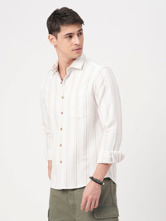 Ivory & Beige Shadow Striped Shirt