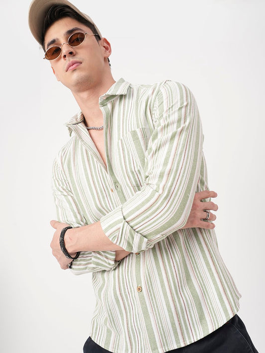 Sea-foam Green & White Roman Striped Shirt