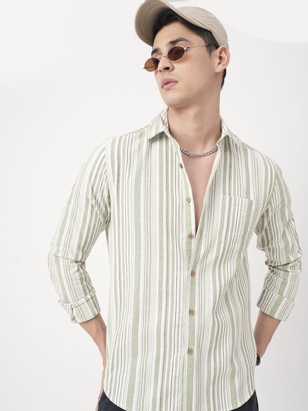 Sea-foam Green & White Roman Striped Shirt