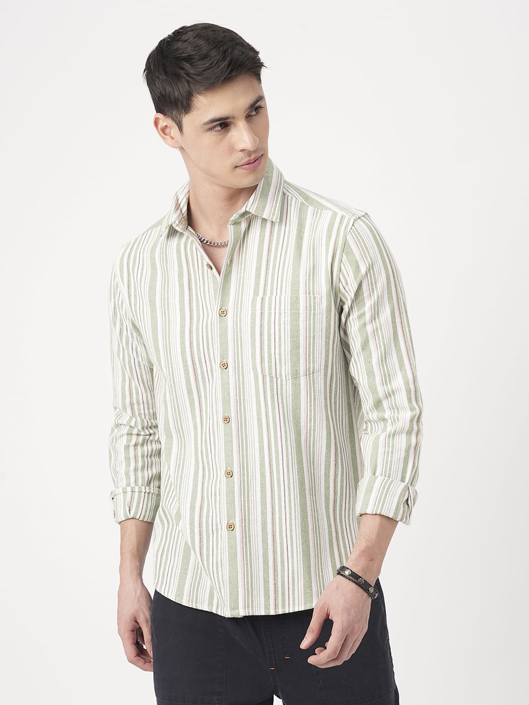 Sea-foam Green & White Roman Striped Shirt