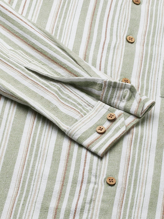 Sea-foam Green & White Roman Striped Shirt
