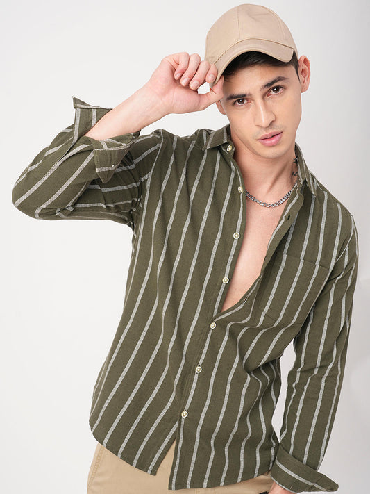 Seaweed Green Chalk Striped Shirt
