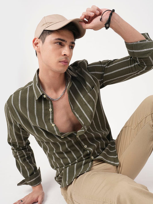 Seaweed Green Chalk Striped Shirt