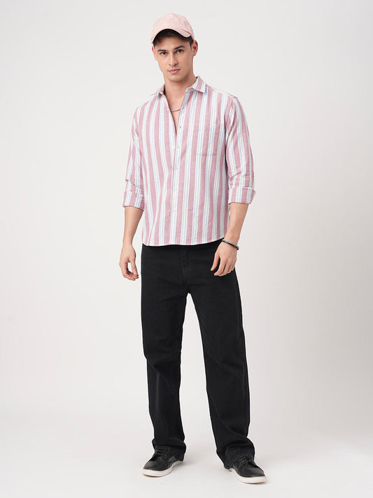Pink & Blue Broad Striped Shirt