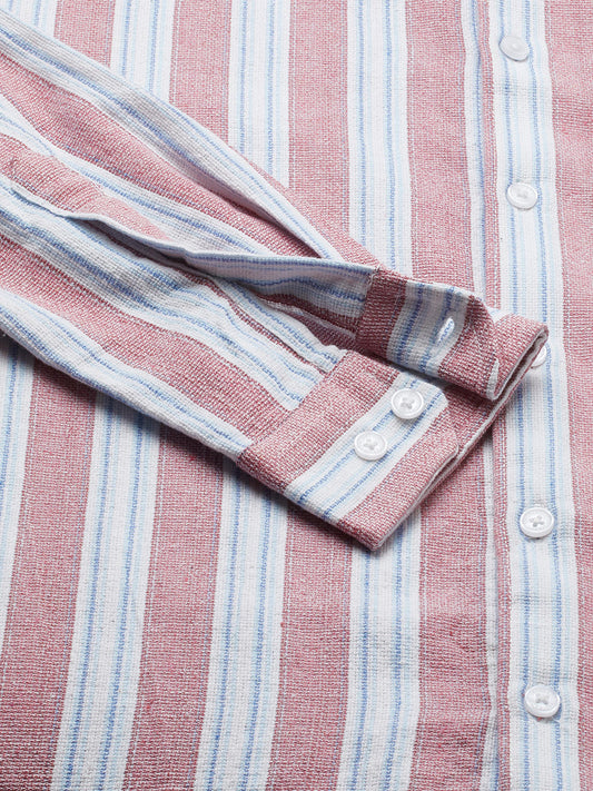 Pink & Blue Broad Striped Shirt