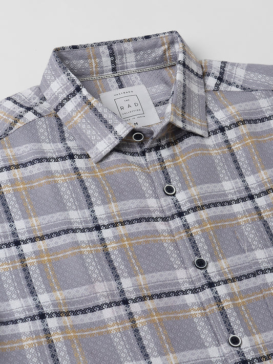 Fossil Grey Diamond Jacquard Checkered Shirt
