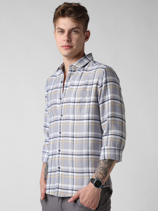 Fossil Grey Diamond Jacquard Checkered Shirt