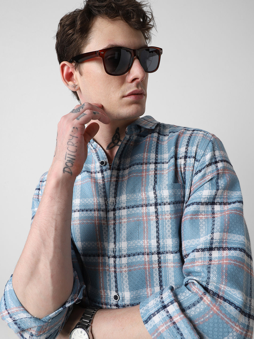 Tiffany Blue Diamond Jacquard Checkered Shirt
