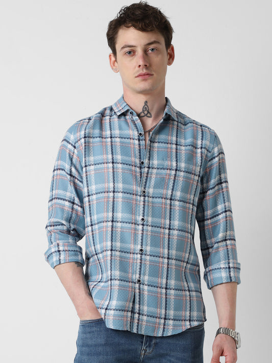 Tiffany Blue Diamond Jacquard Checkered Shirt