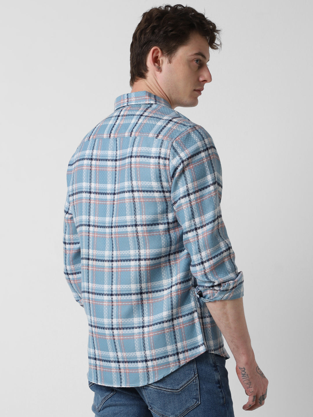 Tiffany Blue Diamond Jacquard Checkered Shirt