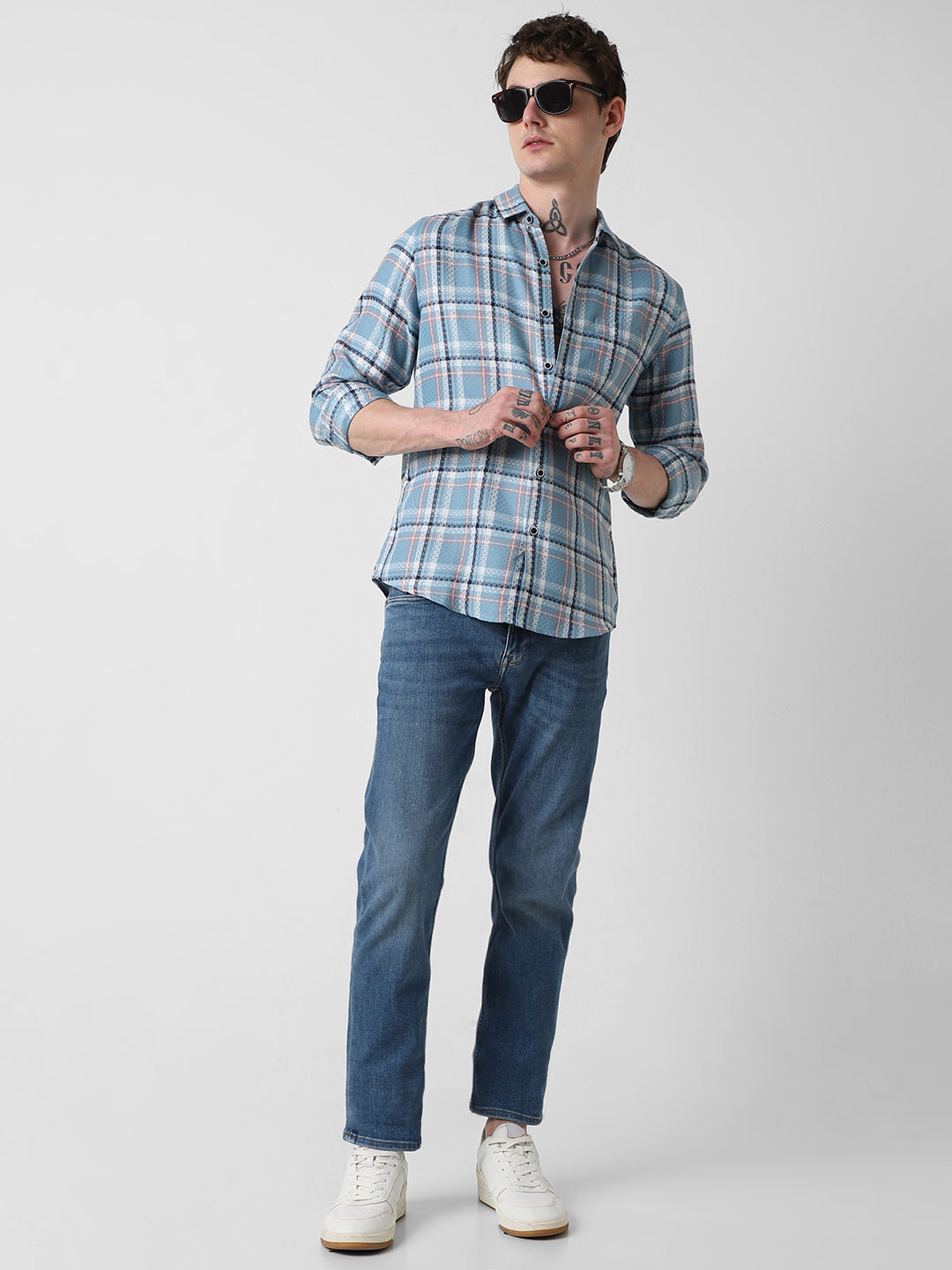Tiffany Blue Diamond Jacquard Checkered Shirt