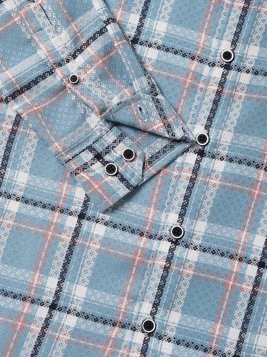 Tiffany Blue Diamond Jacquard Checkered Shirt