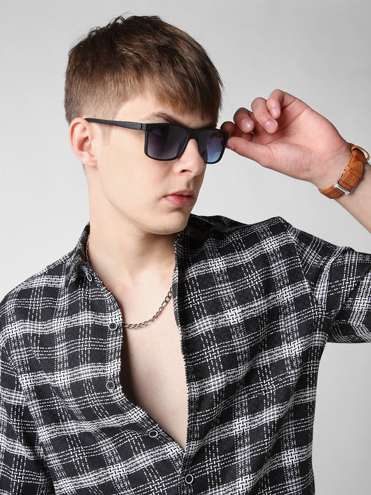 Black & White Plaid Checks Jacquard Shirt
