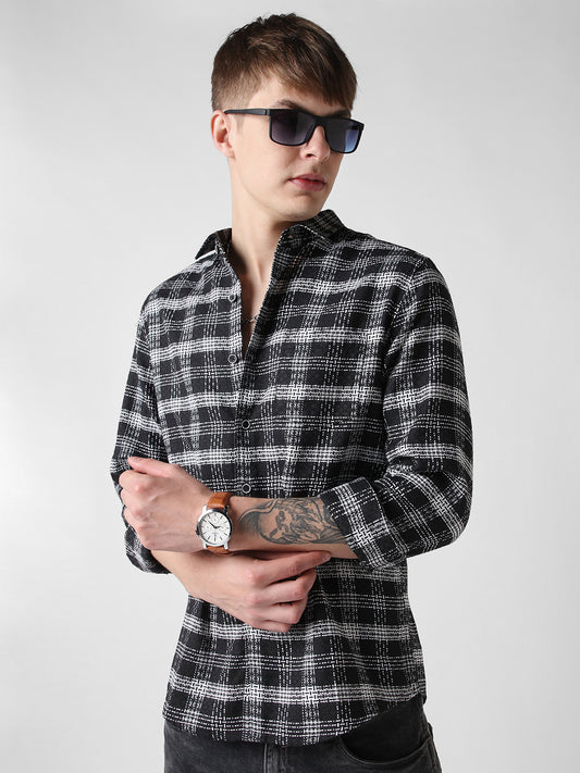 Black & White Plaid Checks Jacquard Shirt
