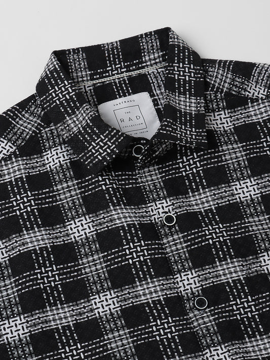 Black & White Plaid Checks Jacquard Shirt