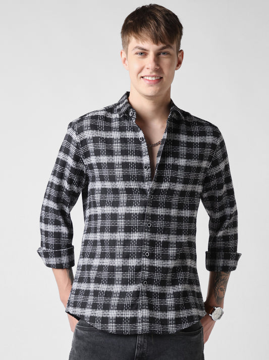 Black & White Plaid Checks Jacquard Shirt