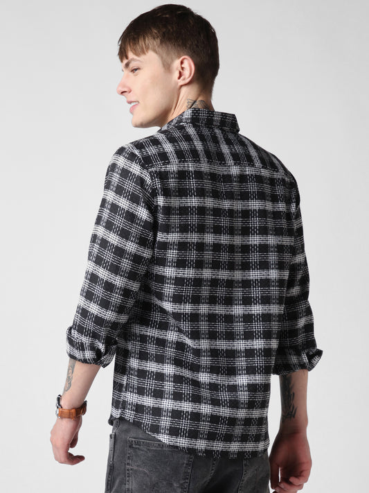 Black & White Plaid Checks Jacquard Shirt