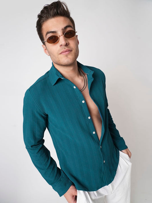 Teal Blue Textured Shirt