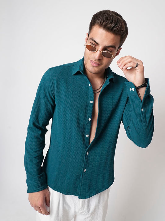 Teal Blue Textured Shirt