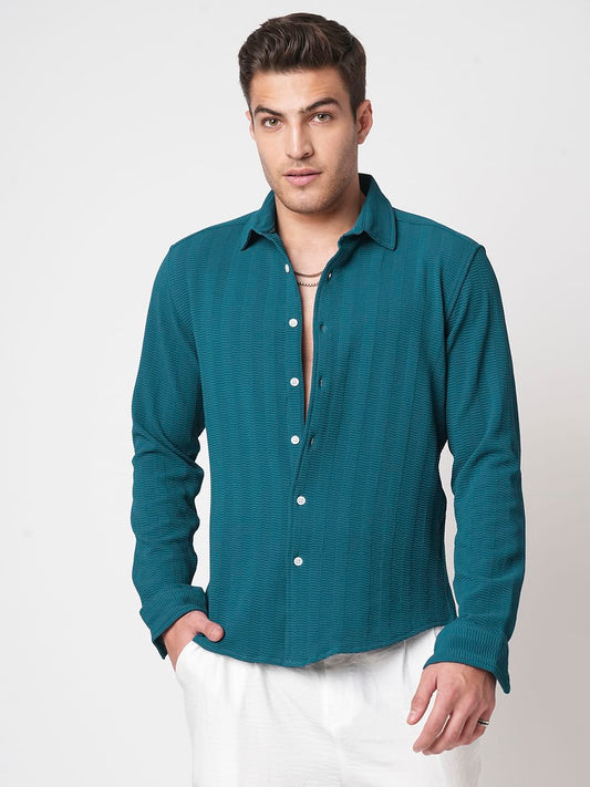 Teal Blue Textured Shirt