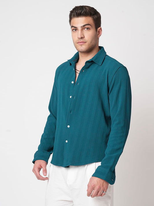 Teal Blue Textured Shirt