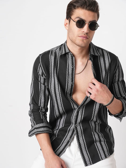 Black & Grey Twisted Striped Dobby Shirt